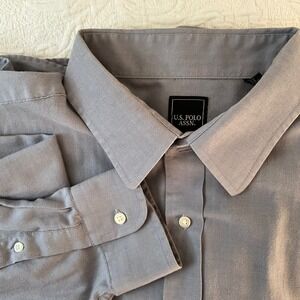 US Polo Assn Mens Gray Button‎ Down Long Sleeve Dress Shirt XL 17 1/2